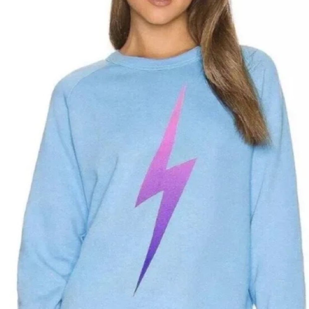 Aviator Nation Blue Sweatshirt with Purple Lightning Bolt